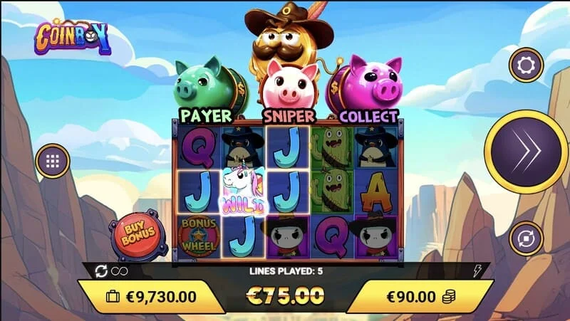 Coinboy – pagrindinis ekranas su būgnais